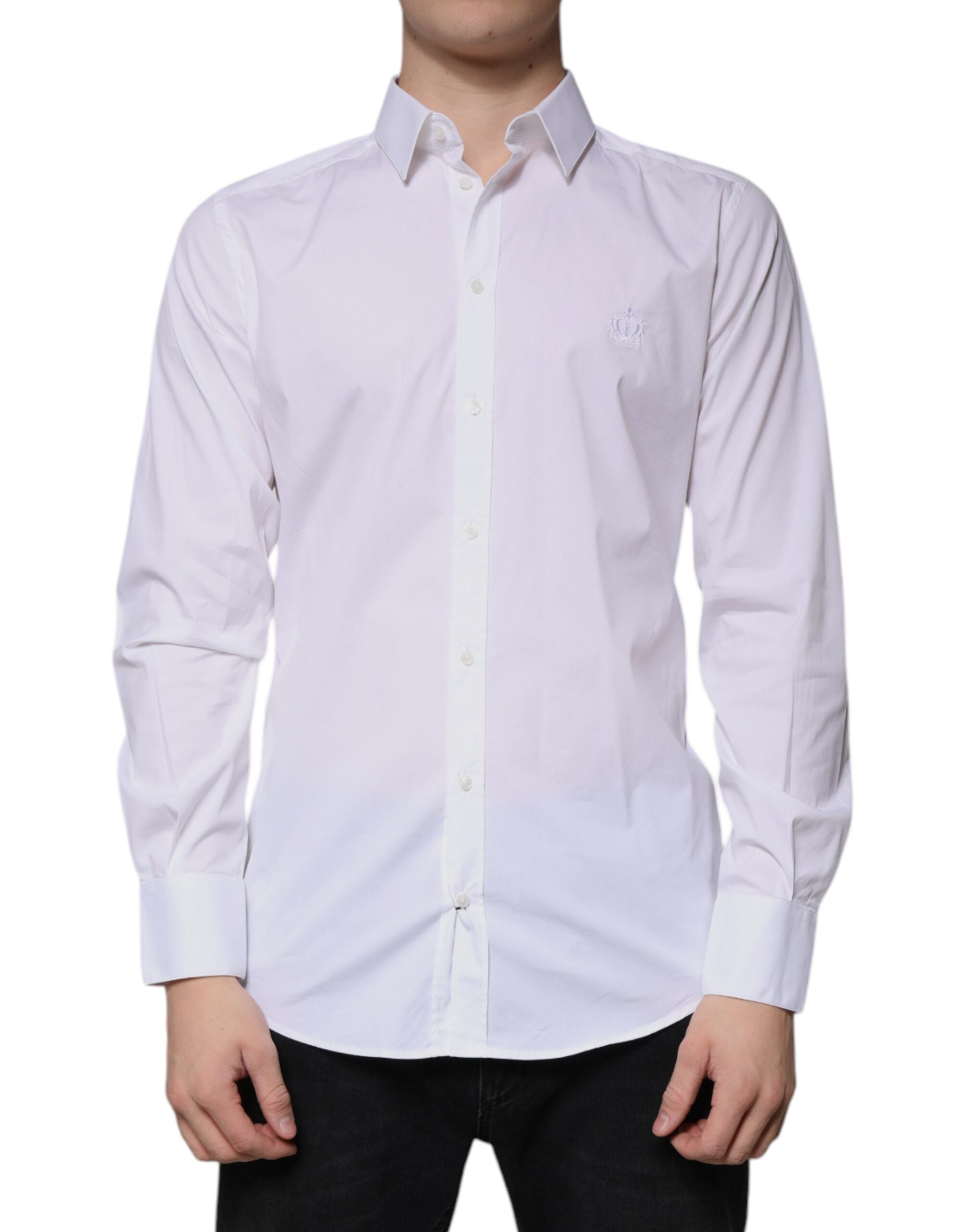 Dolce & Gabbana White cotton shirt with long sleeves GOLD